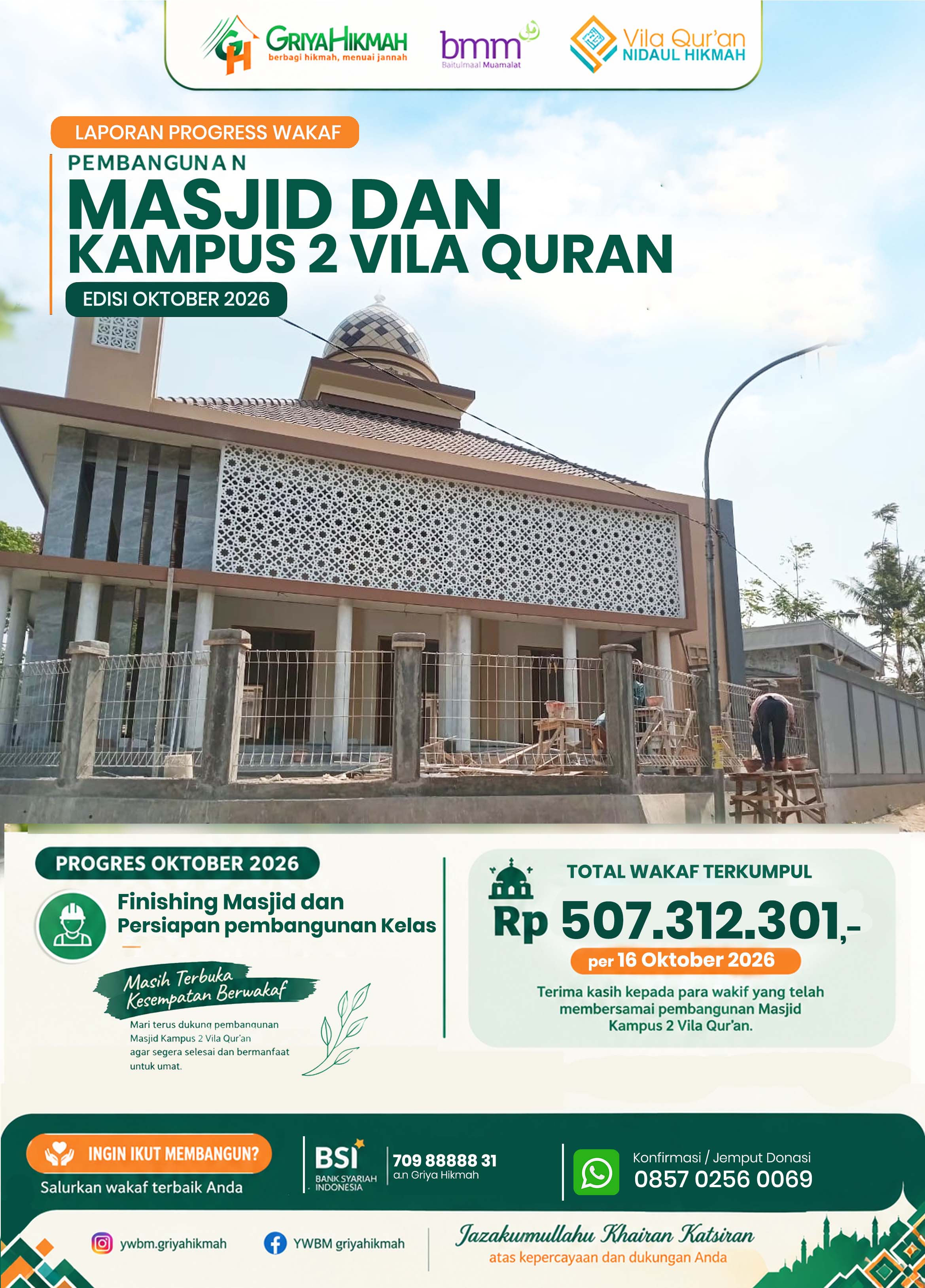 Laporan Pembangunan Masjid dan Kampus 2 Vila Quran per 16 Oktober 2026